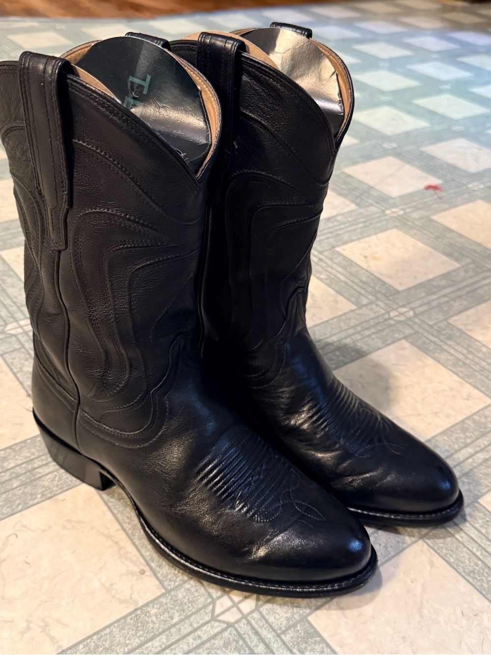 Tecovas “The Cartwright” midnight calfskin Leather Cowboy Boots size 8EE - Picture 6 of 11